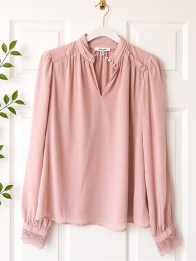 Blush Pink Chiffon Blouse | Pearl Detail Romantic Top
